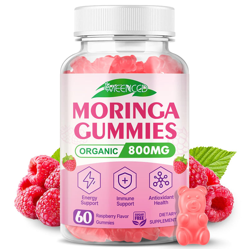 MEENCCD Moringa Gummies - Pure Moringa Leaf Supplement for Adults, 60 Ct | Contains Essential Vitamins, Antioxidants & Amino Acids, Sugr-Free, Raspberry Flavor 60 Count (Pack of 1)