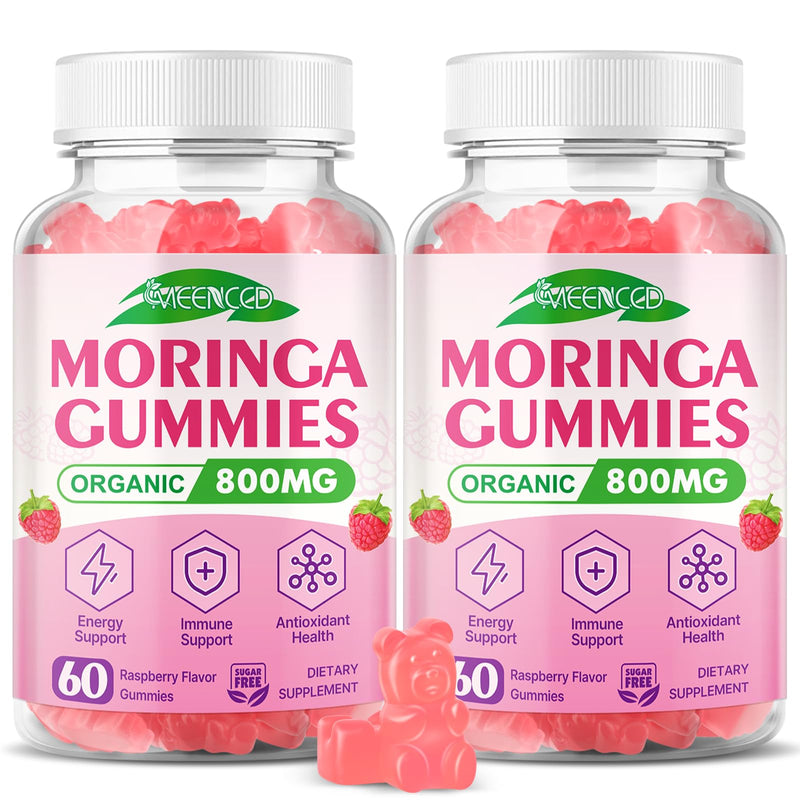 MEENCCD 2 Pack Moringa Gummies - Pure Moringa Leaf Supplement, 120 Ct | Contains Essential Vitamins, Antioxidants & Amino Acids, Raspberry Flavor 60 Count (Pack of 2)