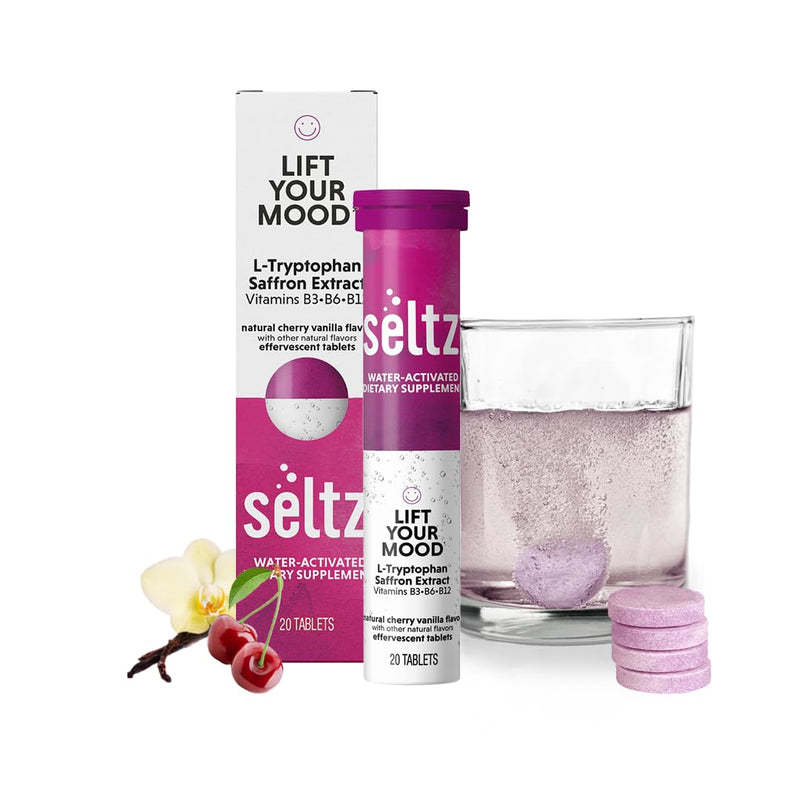 Seltz Mood Support Drink Tablets, Effervescent L-Tryptophan with B Vitamins | Fast Absorption, Easy to Use, Mood Energy Support, No Sugar Added, Drop Fizz and Drink, Supports Hydration, 20 Tablets 1 Pack 20 tablet (Pack of 1)