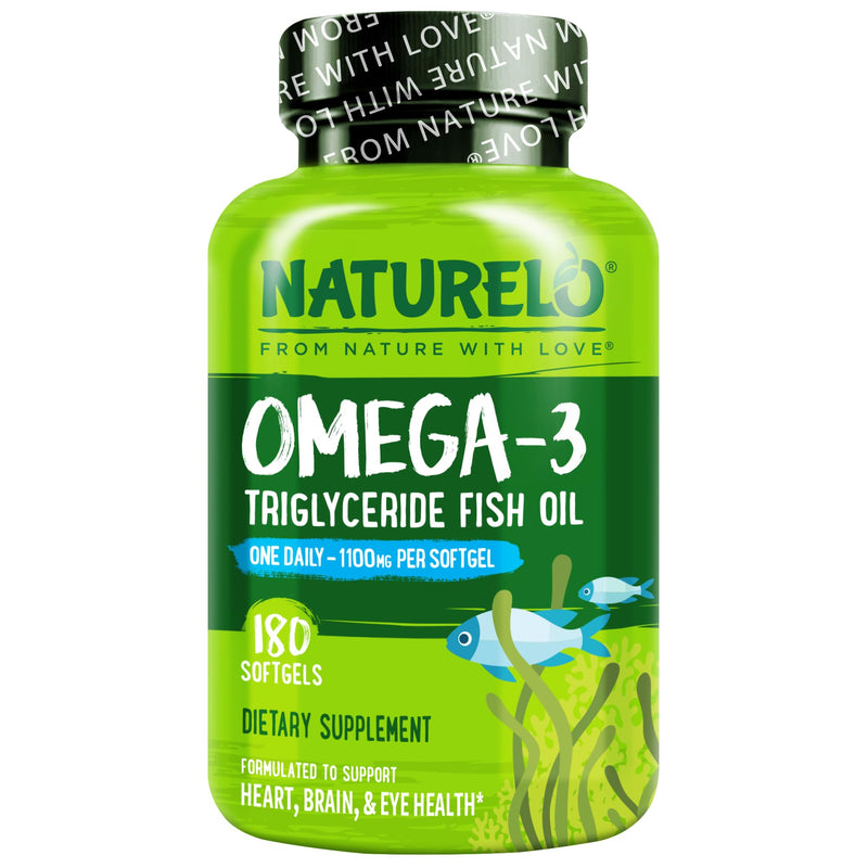 NATURELO Burpless Omega 3 Fish Oil Supplement, 1100mg, 180 Softgels | Triglyceride omega-3, omega 3 DHA EPA, liquid fish oil, 6 months supply 180 Count (Pack of 1)