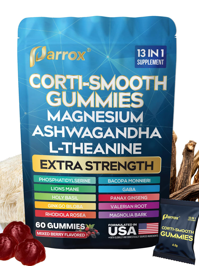 Cortisol Gummies, Magnesium & Ashwagandha, Berry, Corti-Smooth, 60 Gummies | Magnesium, L-Theanine, Ashwagandha, Phosphatidylserine, Bacopa, Lions Mane, Ginkgo Biloba, Valerian Root 60 Count (Pack of 1)