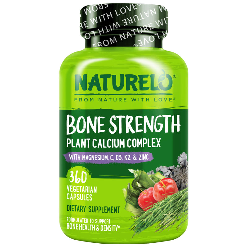 NATURELO 600mg Calcium Supplement for Bone Strength, VIT D3, 360 Capsules | Magnesium, Zinc, Vit K2, for Women & Older Adults, Plant-Based, Well Tolerated, NSF Contents Certified, MFD in GMP Facility Unflavored 360 Count (Pack of 1)