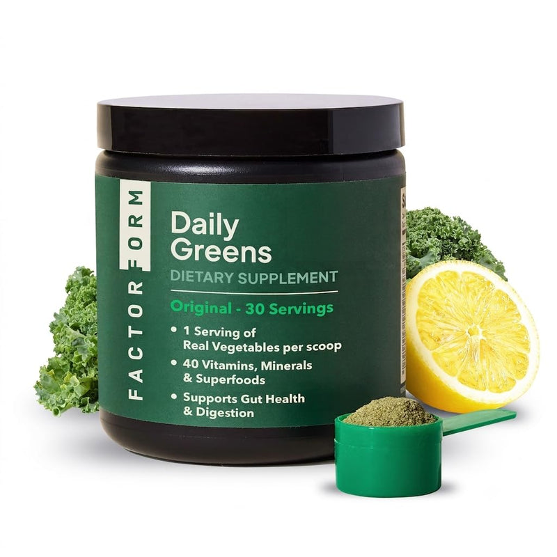 FACTOR FORM Daily Greens Superfood Powder | 5 Functional Blends for Gut Health, Energy & Immunity | Prebiotics, Probiotics, Adaptogens, B Vitamins (30 Servings, Jar) 8.1 Ounce (Pack of 1)