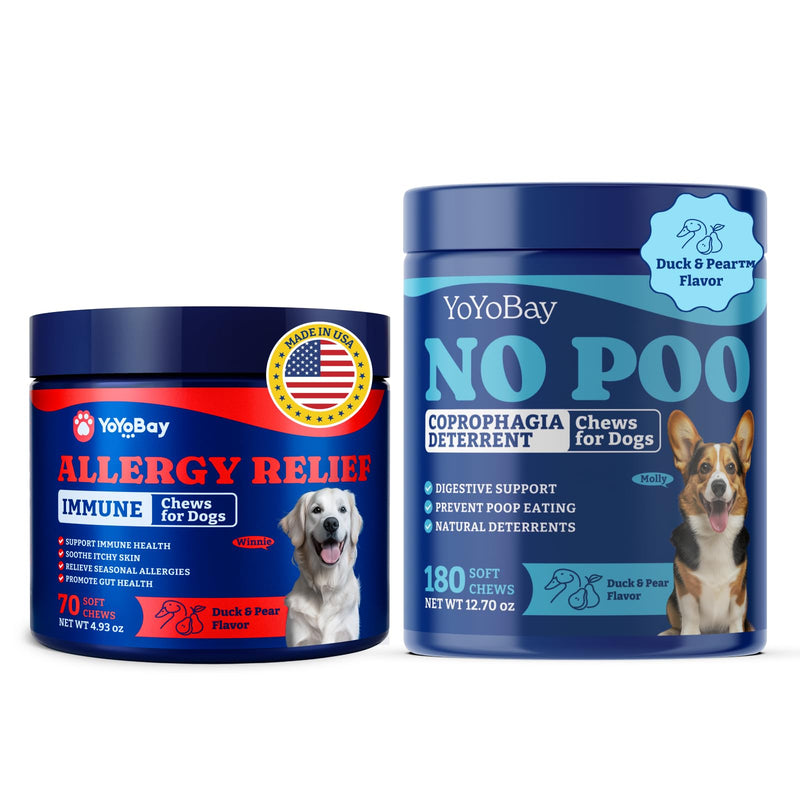 Dog Allergy Relief Chews – 70 Count + 180 Count No Poo Chews for Allergy + Digestive Odor Control
