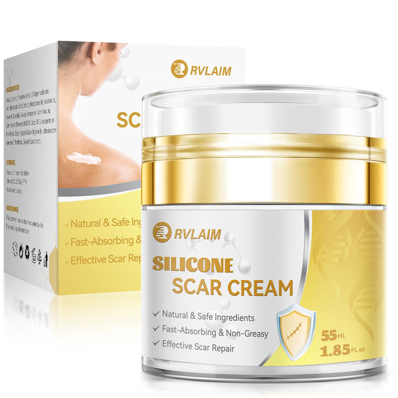 Silicone Scar Cream Scar Gel, Advanced Scar Cream for Surgical Scars, C-Section, Injury, Stretch Marks, Acne, Burns, Keloids, Old & New Scars, 1.85 Oz (55g) 1.85 Fl Oz