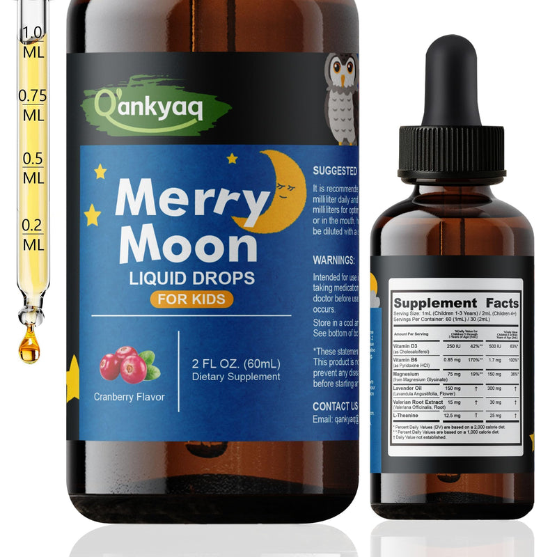 Kids Magnesium Liquid Drops with L-Theanine for Calm & Sleep, Sugar-Free | Vegan Supplement with Vitamin D3 & B6 for Focus, Relaxation & Healthy Sleep, Natural Cranberry Flavor