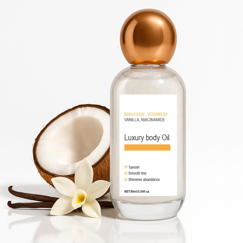 Luxury Body Oil ,90ml | with Vitamin B3, Vanilla and Coconut Oil Extra, Smooths Lines, Soothe dryness, Enhances Glow , for Radiant Skin