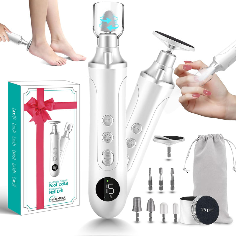Electric Foot Callus Remover for Feet,15 Speed Adjustable Pedicure Tools for Feet with LED Display, 2 in 1 Nail Drill Foot File, Rechargeable Electric Foot Scrubber for Dead Skin and Thick Toenail