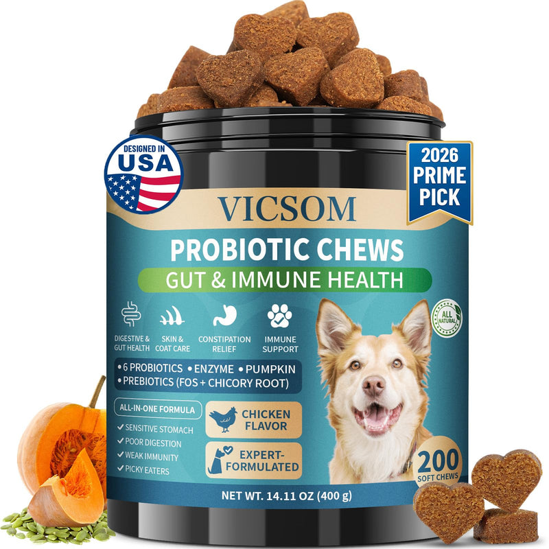 Probiotics for Dogs, 200 Soft Dog Probiotic Chews for Dogs Gut Health Digestive & Immune Support, Dog Probiotics for Yeast Itchy Skin with Digestive Enzymes, Pumpkin, Constipation & Diarrhea Relief