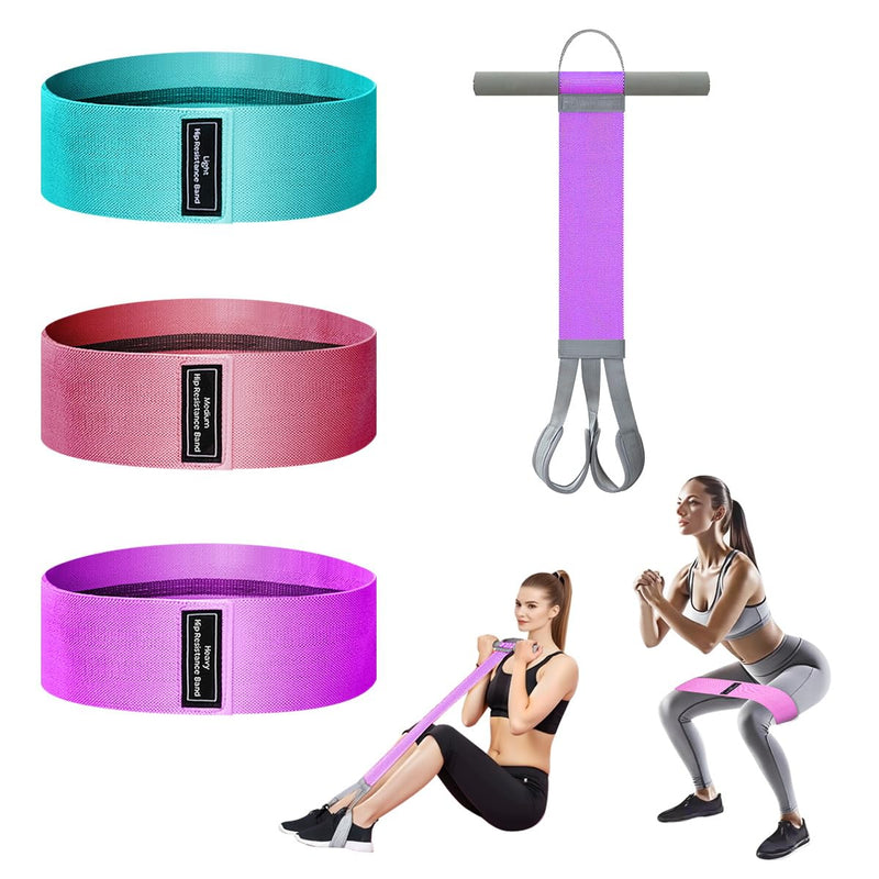 Resistance Band Set: 120LBS Fabric Pedal Resistance Band & 3 Levels Hip Bands for Home Gym, Strength Training, Physical Therapy Purple suit