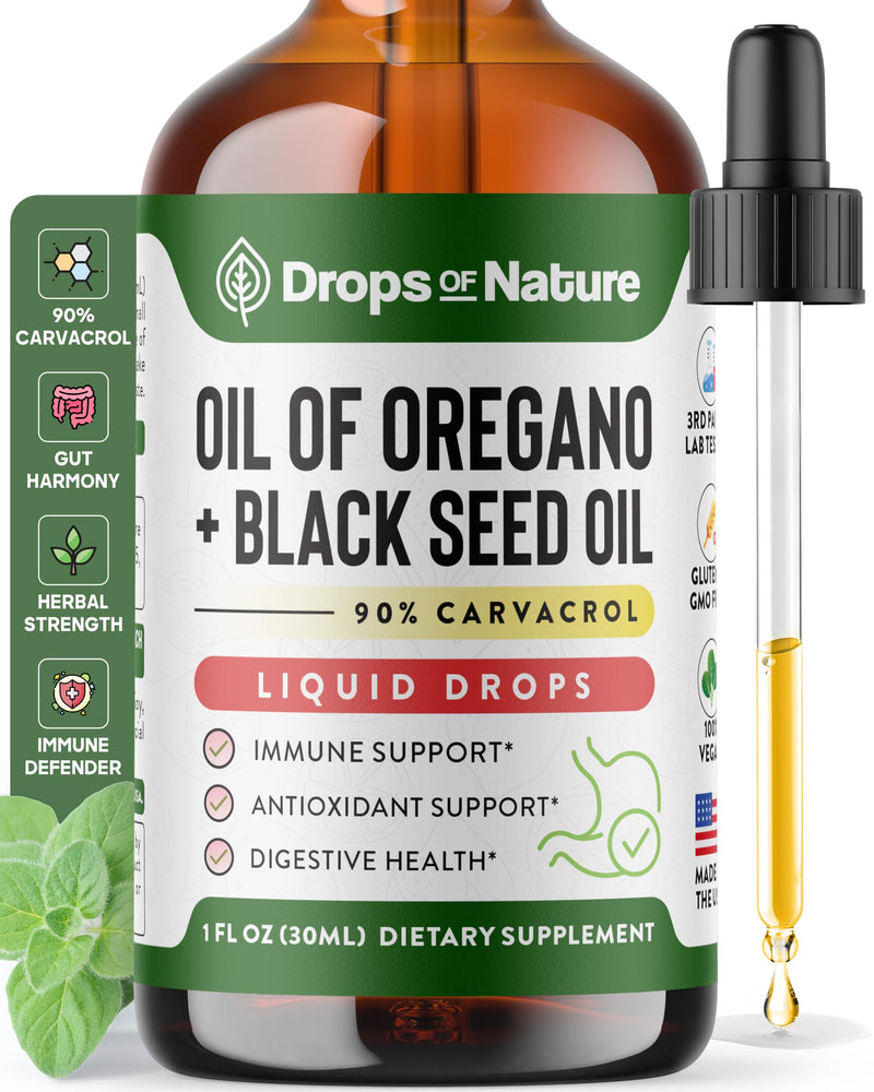 Oil of Oregano with Black Seed Oil Liquid Drops ‚Äì Wild Oregano (90% Carvacrol) and Black Currant Seed Oil ‚Äì Vegan, GMO-Free & High-Potency ‚Äì Supports Immunity, Gut Health & Wellness (Unflavored, 30mL) - BeesActive Australia