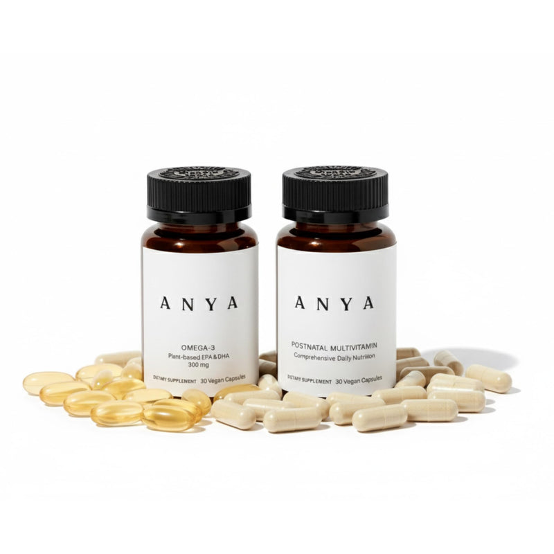 ANYA Postnatal Vitamin Bundle, Multivitamin for Postpartum, Vegan | Multivitamin with vitamins C, D, B12, zinc, omega-3 DHA & EPA. Vegan, non-GMO, gluten-free formula 1 Count (Pack of 2)