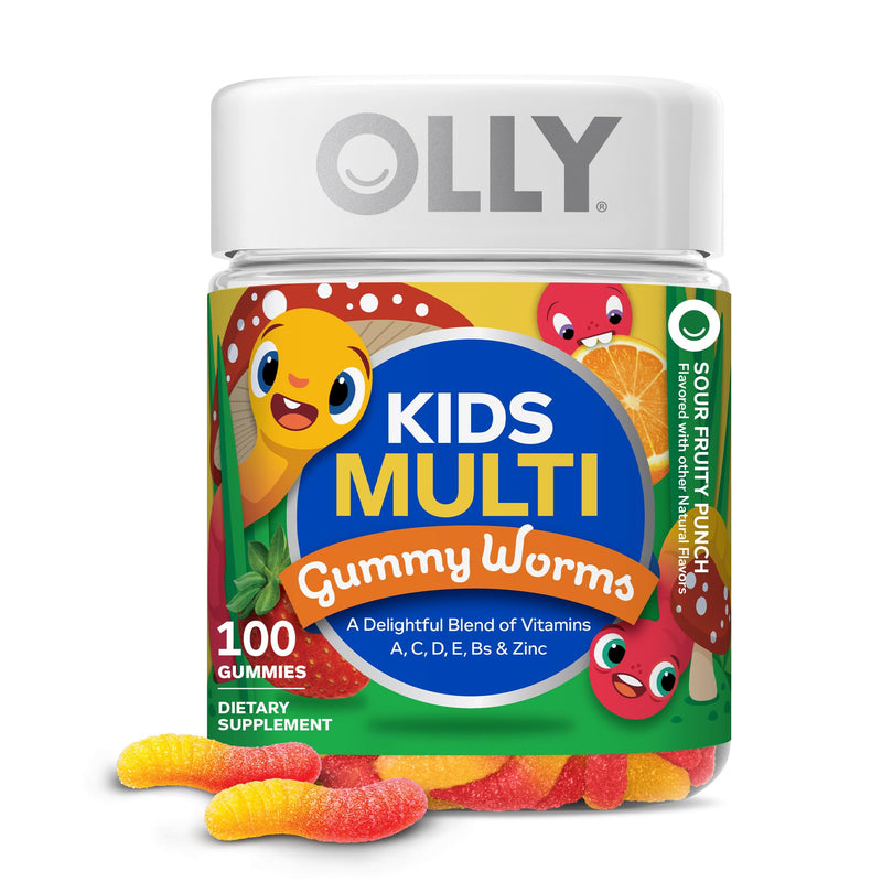 OLLY Kids Multi Gummy Worms, Overall Wellness & Immune Support - 100 Count Bottle 100 Count (Pack of 1)