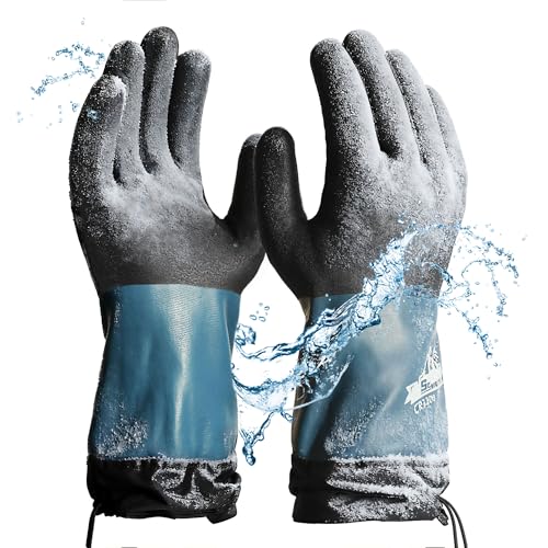 Schwer 100% Waterproof Winter Work Gloves, Long Freezer Glove with Water-based PU Coating, Ultimate Warmth, Non-Slip, Thermal Glove for Outdoor Activities & Daily Work, Hiking, Camping, Washing, L Large
