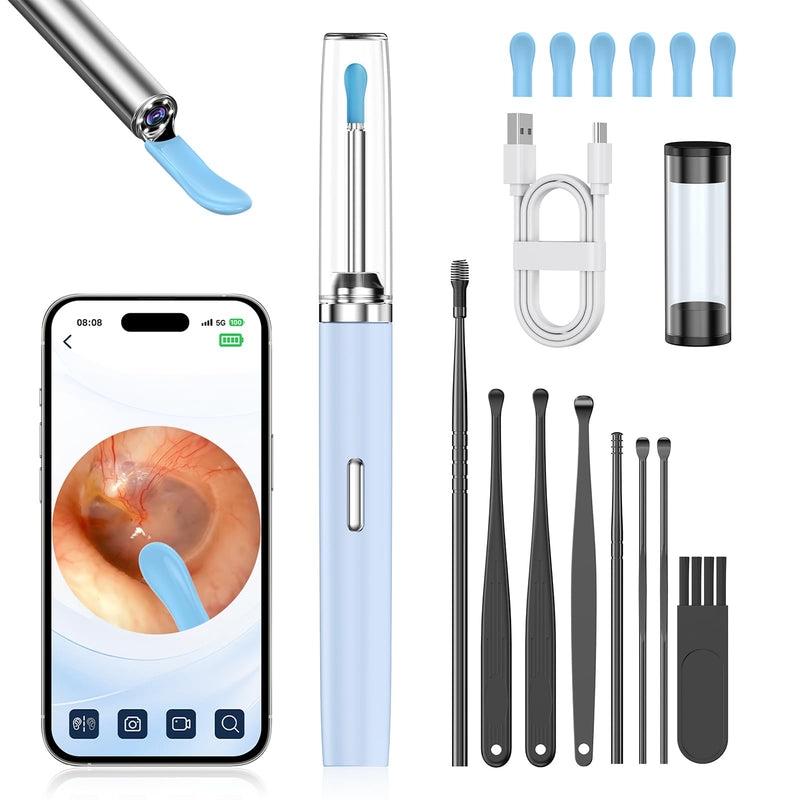Ear Wax Removal Tool Camera, Ear Cleaner with 6 LED Light and Replacement Tips, HD 1080P Ear Cleaning kit with Otoscope(Blue) Blue - BeesActive Australia