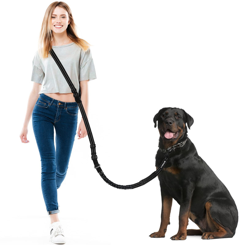 Philorn Hands Free Dog Leash, Crossbody Dog Leash, 6.9-8.9 Ft Multifunctional Waist Walking Belt with Car Safety Buckle for Large and Medium Dogs Jogging,Running,Training (Black, 25-120 lbs) Black - BeesActive Australia
