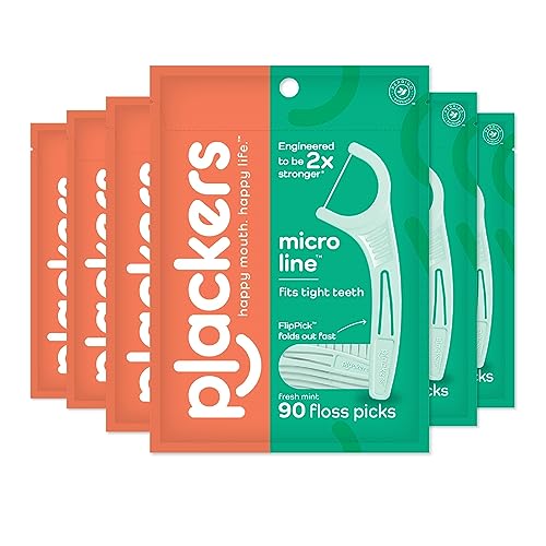 Plackers Dental Floss Picks Bundle - Micro Mint 90 Count (6 Pack) + Twin-Line 75 Count (4 Pack)