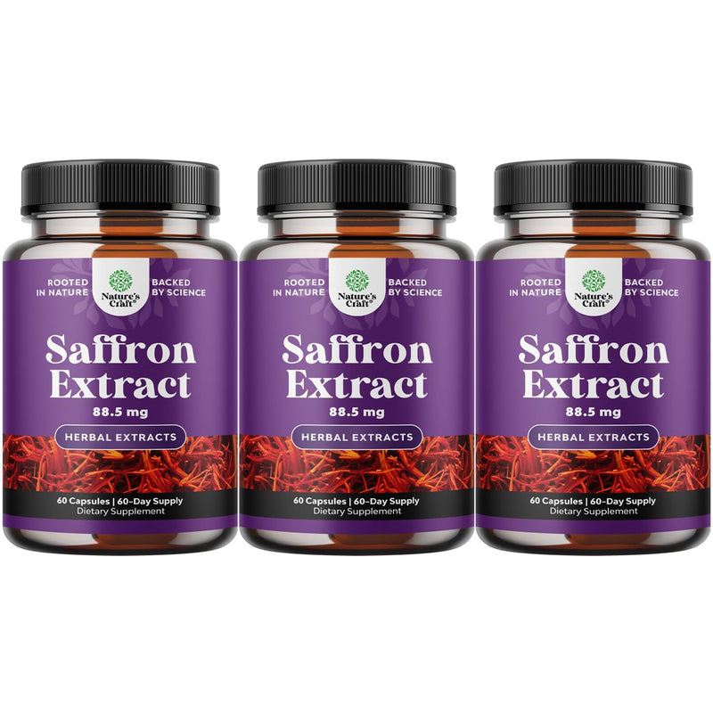 Saffron Extract Capsules for Mood & Metabolism - 60 Count, 3 Pack | Crocus sativus saffron supplement for mood, vitality, metabolism & eye health support 60 Count (Pack of 3)