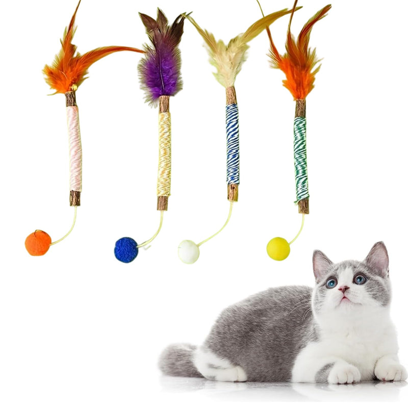 Vintage & Haven ﻿ 4 Pcs Natural Silvervine Sticks Cat Toys, Feather Style, Kittens Chew Toys for Teeth Cleaning, Matatabi Dental Care Cat Treat, Consumable Kitty Lick Toys
