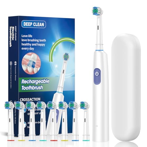 Magnetic Suspension Rotating Electric Toothbrush, 5 Modes Waterproof Sonic Cleaning, 8 Brush Heads and Storage Case for Traveling, Camping, Riding (White) White