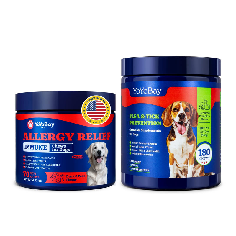 Dog Allergy Relief Chews – 70 Count + Flea Defense Chews 180 Count (1.0 Formula)