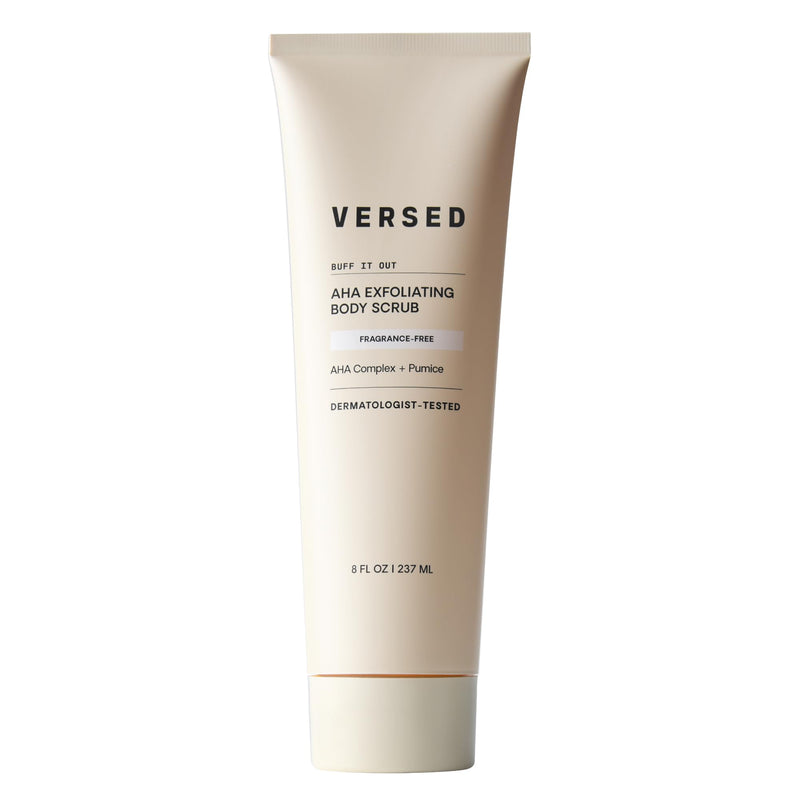 Versed Buff It Out AHA Exfoliating Body Scrub and Mask - Lactic Acid & Glycolic Acid Exfoliant - Microfine Pumice Body Exfoliator to Polish and Smooth Bumpy, Dry Skin - Vegan & Cruelty-Free (8 oz)