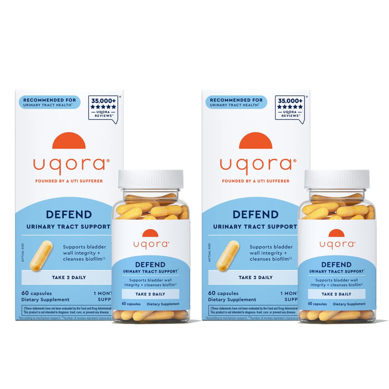 Uqora Defend, Urinary Tract Support, 120 Capsules (2 Pack) | Urinary Tract Health Supplement, Cleanse Biofilm** with D-Mannose, Green Tea Extract, Turmeric Extract, and More, Gluten-Free 120 Capsules (Pack of 2)