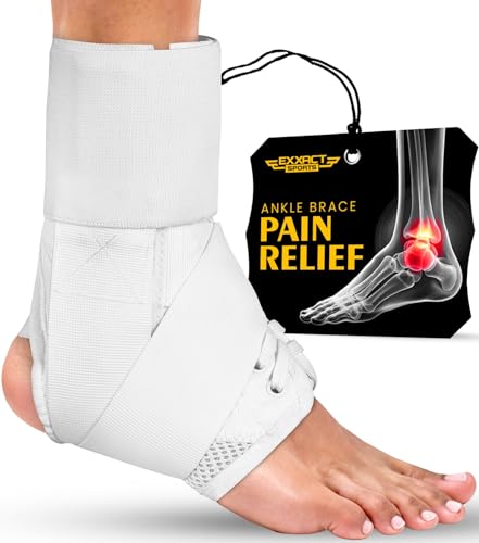 Exxact Sports Adjustable Lace Up Ankle Brace for Sprained Ankle Support, Peroneal Tendonitis & Injury Recovery, Ankle Support Brace and Stabilizer for Men & Women for Running (White, Large) White