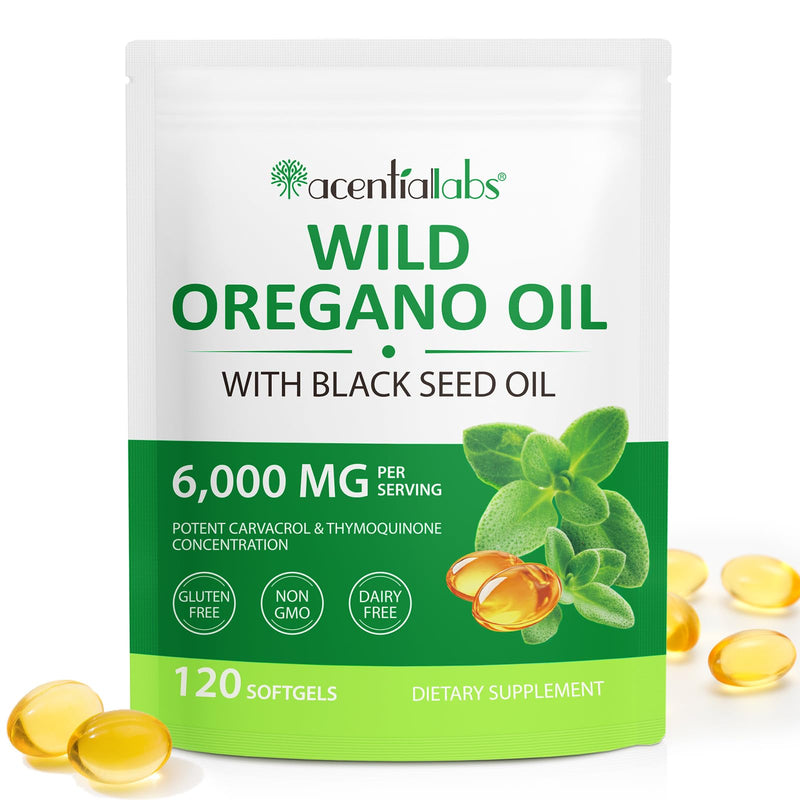 Organic Oil of Oregano Capsules with Black Seed Oil, 6000mg Oregano Oil & 200mg Black Seed Oil per Serving, Immune Support, Non-GMO, Gluten Free, 120 Softgels - BeesActive Australia