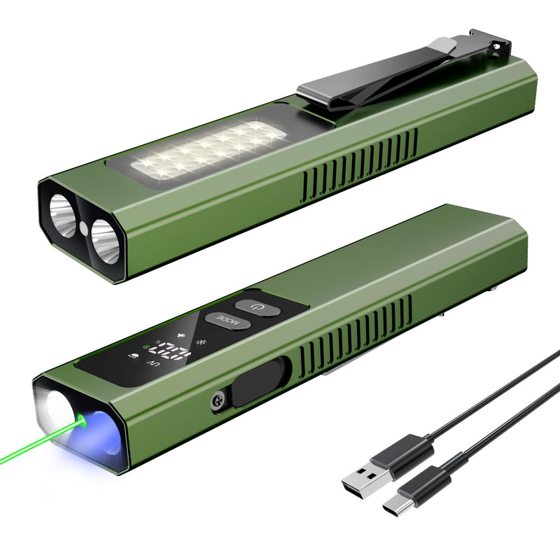 EDC Flashlight 4 in1 Magnetic Flashlight High Lumens Work Light with Green Beam & UV & Warning Light Combo EDC Flashlight Rechargeable LT-010 (Green) - BeesActive Australia