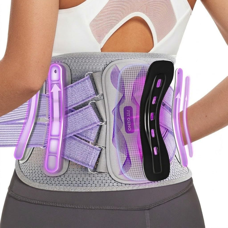 Fit Geno Back Brace for Lower Back Pain Women: Adjustable Lumbar Support Brace for Pain Relief - Breathable Waist Belt for Comfort - L Purple L (Waist: 38 - 46 Inch) - BeesActive Australia