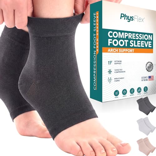 PhysFlex Ankle Brace Support - Ankle Compression Sleeve - Foot Brace for Women & Men - Tendonitis & Arthritis Ankle Brace Sports Running, Plantar Fasciitis Relief & Stabilizing Ankle Wrap Solid Black Medium 1-PAIR