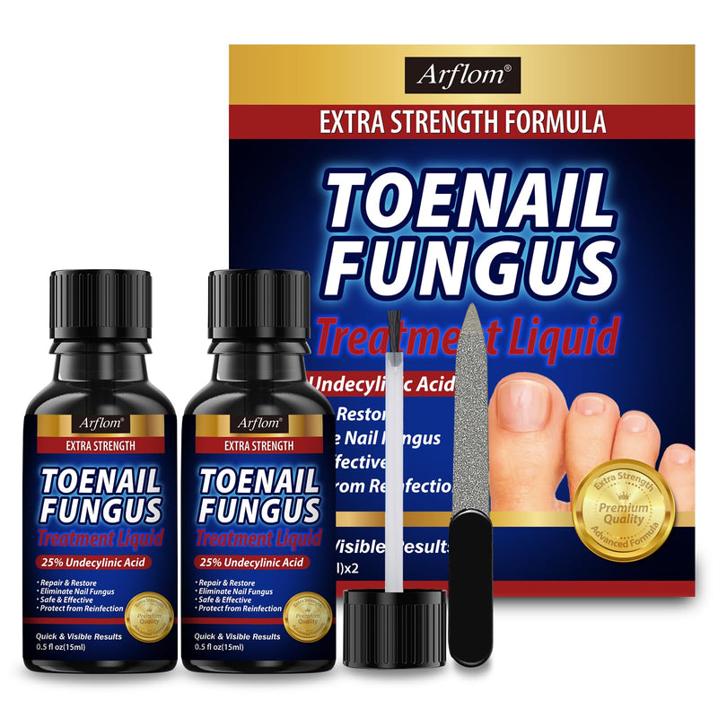 Toenail Fungus Treatment Extra Strength : 25% Undecylenic Acid Toe and Finger Nail Fungus Remover - Fast Acting Fungal Nail Revitalizer with Tea Tree Oil by Arflom 2pcs