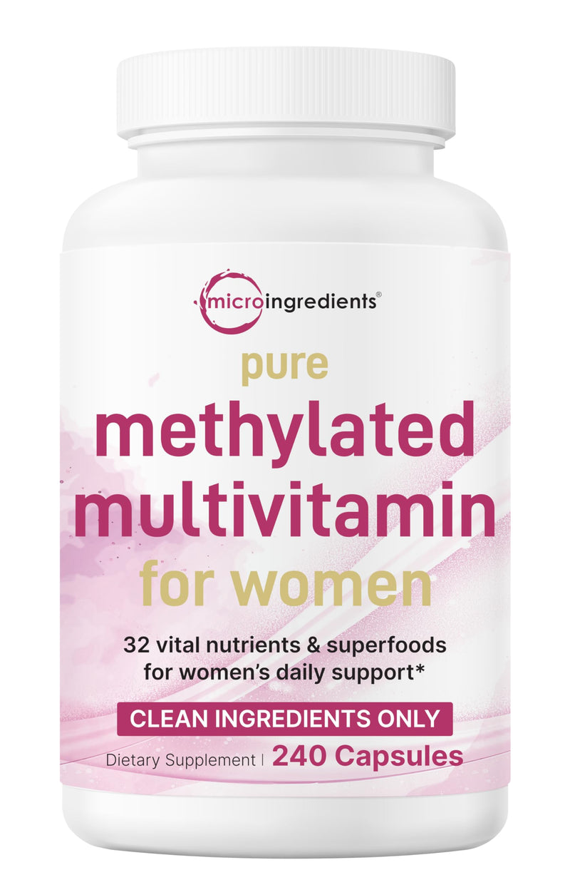 Micro Ingredients Pure Methylated Multivitamin for Women, 240 Capsules | 32-in-1 Formula with Vitamin B, C, D + Iron, Methylfolate & More | Supports Women 's Daily Wellness | Filler Free, Non-GMO