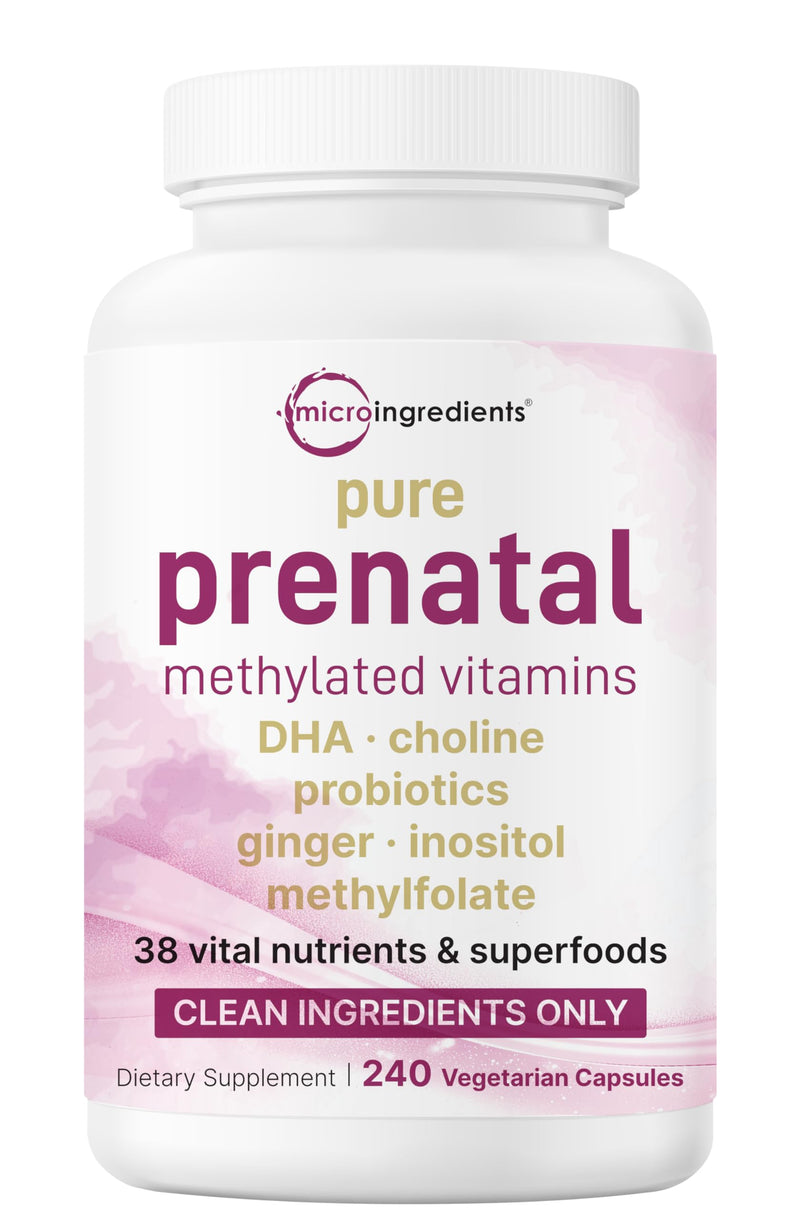 Micro Ingredients Prenatal Vitamins for Women | 38-in-1 with Folate, DHA, Choline, Iron, Probiotics, Inositol, & Vitamin C, D, B Complex | No Fillers | 240 Veggie Capsules