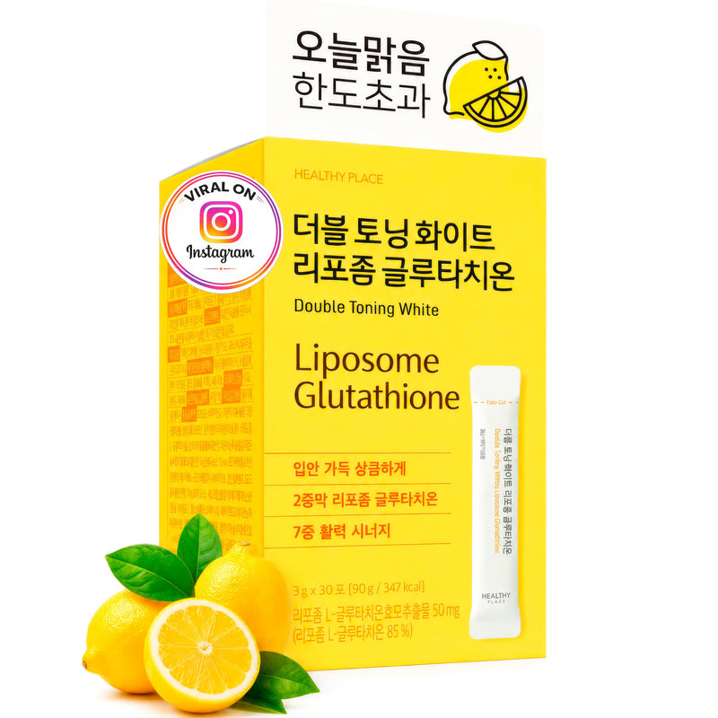 Liposomal Glutathione - Korean Beauty Drink for Glowing Skin, 30 Sticks | 500mg Vitamin C, 500mg Fish Collagen & Biotin for Radiant, Even-Looking Skin - Lemon-Lime Drink Mix