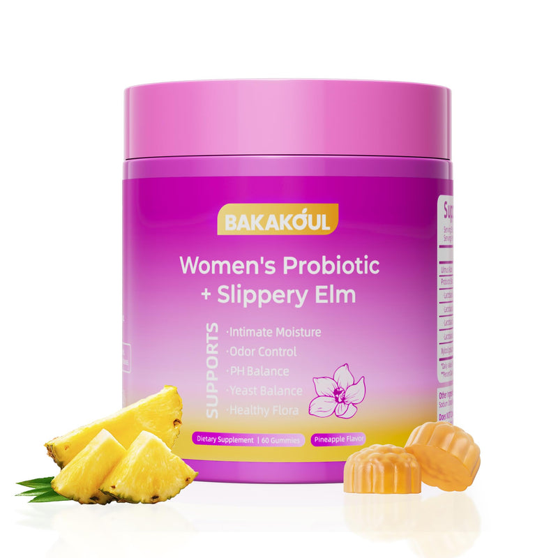 Feminine Probiotics Gummies for Women,Supports pH Balance,Immune System with Slippery Elm,Prebiotics & Lactobacillus Blend,Vegan,Gluten-Free,Pineapple Flavor,60 Gummies