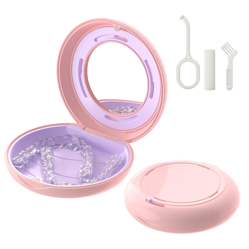 HEMILAB¬Æ Retainer Case, Slim Aligner Case with Mirror, Compatible with Invisalign, Cute Retainer Orthodontic Box with Vent Holes, Pink Round - Pink - BeesActive Australia