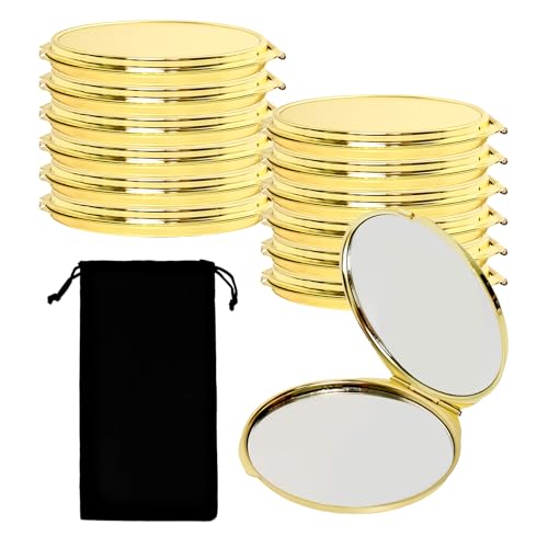12 Pcs Compact Mirror Bulk, Gold, 1X and 2X Magnification