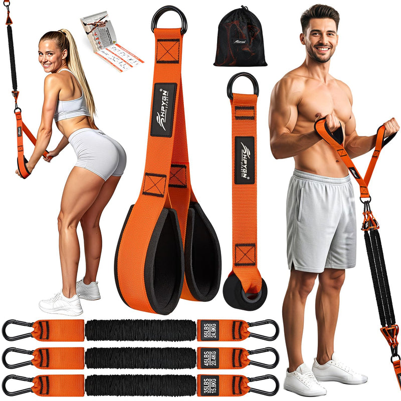 HPYGN Resistance Bands Training for Arms, Biceps, Triceps, Back, Abs, Shoulders, Heavy Duty Exercise Bands with Handles, Door Anchor, Home Gym Workout Equipment for Tricep Pushdowns, Face Pulls Orange 135LBS - BeesActive Australia
