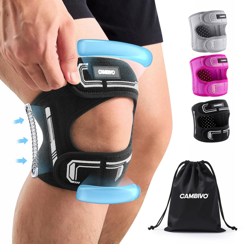 CAMBIVO Patella Tendon Support Knee Brace for Women & Men, Adjustable Knee Strap with Gel Pad & Side Stabilizers, Breathable Lightweight Knee Support for Running, Training & Daily Use (Black, S/M) Black - BeesActive Australia