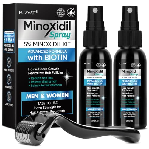 5% Minoxidil for Men Hair Loss Treatment, Minoxidil for Women Hair Growth Spray, For Men & Women, Supports Thinning Hair, With Biotin, Easy Daily Application (60ml) 1 Count (Pack of 2)