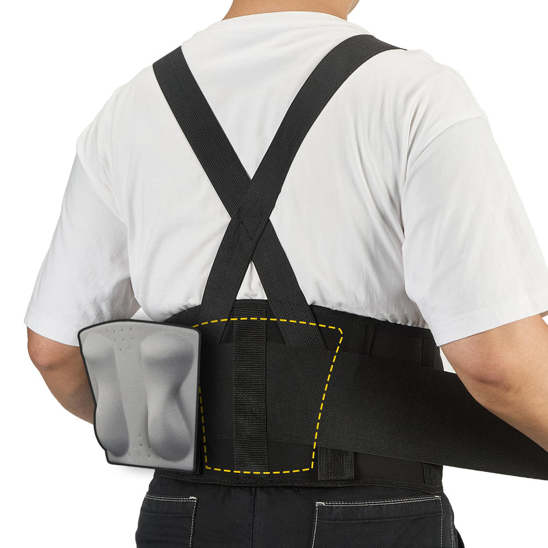 COOLJOB Expert Back Brace for Lower Back Pain Relief, Powerful Lumbar Support with 3D Foam Pad and Elastic Shoulder Strap, Breathable Adjustable Support Belt for Men Women, Black, XL for Waist 48-58" X-Large - BeesActive Australia
