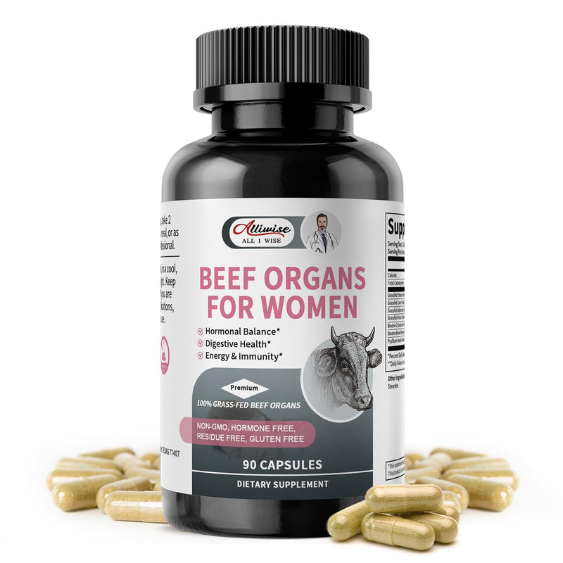 Beef Organ Supplement for Women - Grass Fed Beef Liver Uterus* Adrenals Heart Bone Marrow Colostrum for Female Hormonal* Digestive Energy Immunity Beauty | Non-GMO Gluten-Free (90 Capsules for 45 Day) 90 Count (Pack of 1) - BeesActive Australia