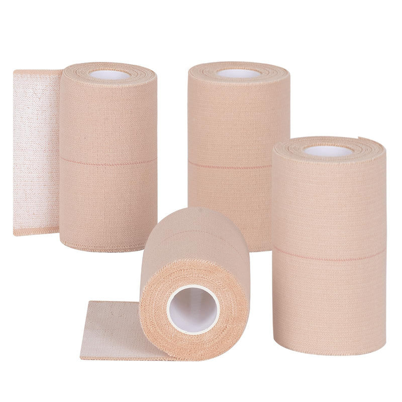 4 Rolls Elastic Tape, Breathable Self Adhesive Bandage Wrap, Flexible Stretch Bandages for Sports Wrists Sprains Knees Ankles, for Animals and Pets, 5 Yards (4 Inch in Width) 4 Inch in Width - BeesActive Australia