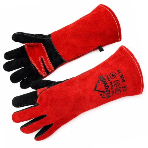 vclpower Welding Gloves 16-Inch 932°F Heat Resistant Leather for MIG,Stick 16" XL-Red