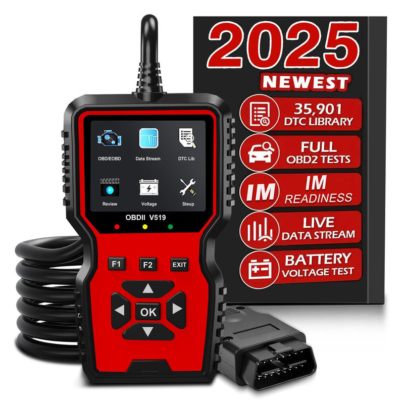 V519 OBD2 Diagnostic Scanner Tool - Vechicle Check Engine Light Code Reader with Battery Voltage Tester, I/M Readiness, Reset, and Code Eraser for All OBDII Car Since 1996 Red - BeesActive Australia
