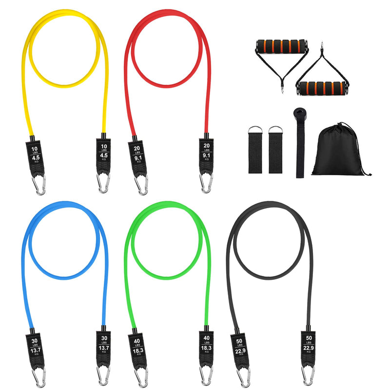 Resistance Bands Set 5 Exercise Bands Up to 150 lbs, Door Anchor, Ankle Straps for Muscle Training