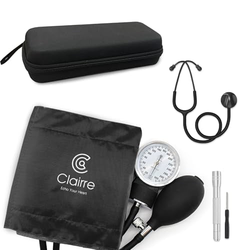 Single Head Stethoscope & Manual Blood Pressure Cuff Set for Nurses Black With Premium Stethoscope Kit