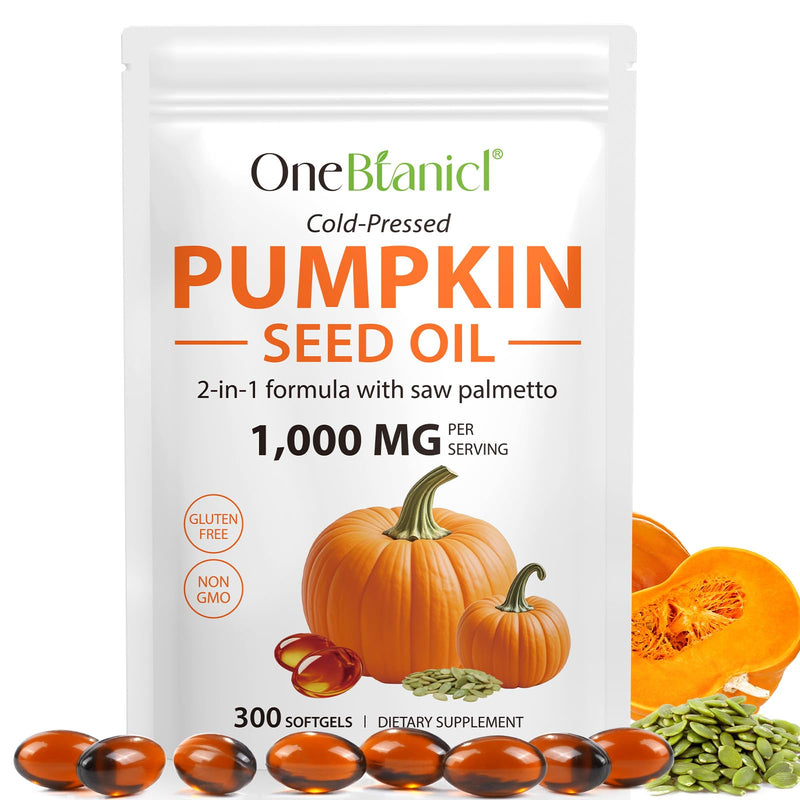 300PCS Pumpkin Seed Oil Capsules,Pumpkin Seed Extract | 2 in 1 Pumpkin Seed Oil with Saw Palmetto for Hair Growth, Cold Pressed, Support Prostate, Heart, Skin Supplement | Non-GMO | Gluten Free